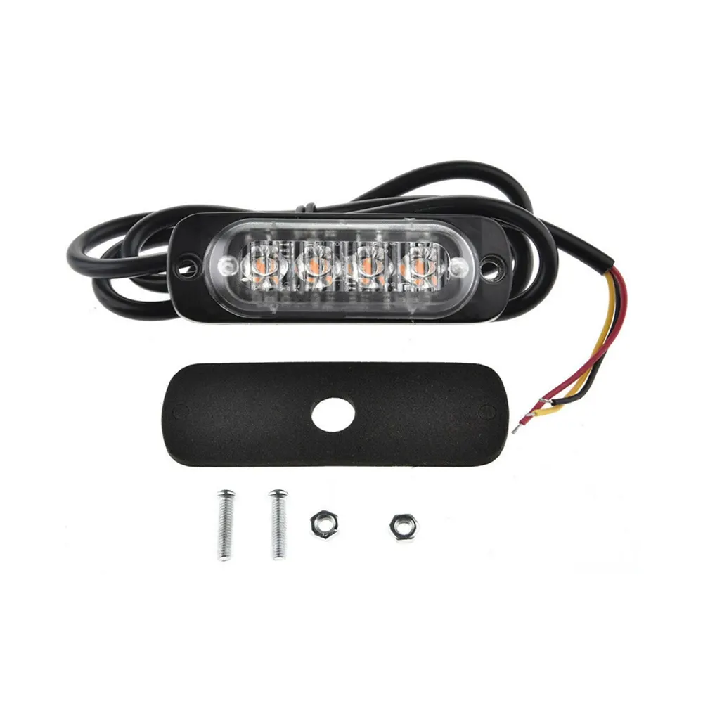 4 LED 스트로브 경고등 스트로브 그릴 깜박이 트럭 자동차 비콘 램프 앰버 옐로우 화이트 신호등