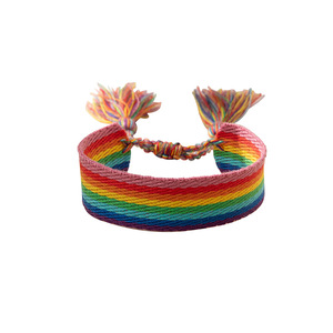 个性化彩虹色LGBT同性恋骄傲流苏腕带编织定制字母刺绣手镯