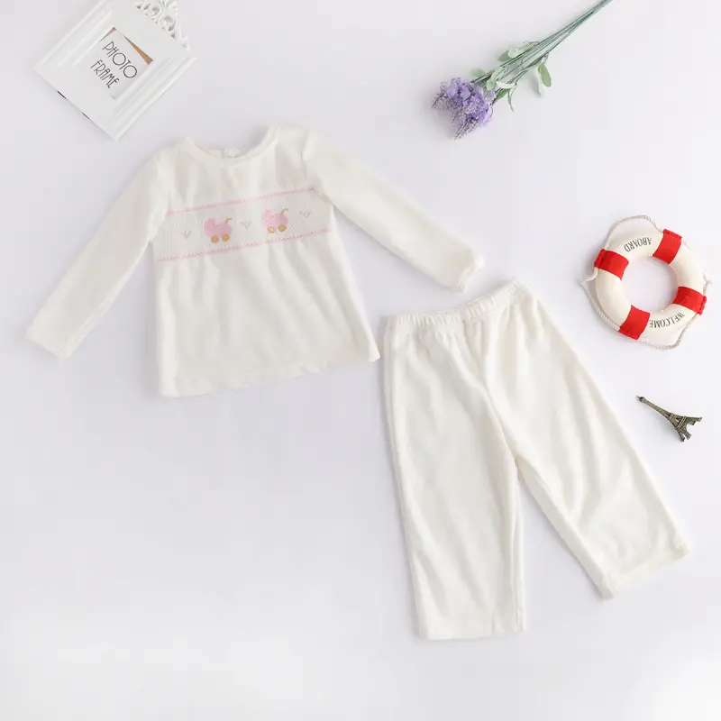 ¡Novedad de 2024! Conjunto de bebé de 1 a 3 años, Top bordado de dibujos animados y pantalones de manga larga de terciopelo, conjunto de ropa para niña de invierno