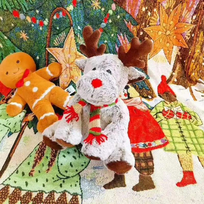 Brinquedo de pelúcia de alces de Natal, lenço vermelho de nariz vermelho, decoração de veado de Natal para crianças, presente de Natal, venda imperdível