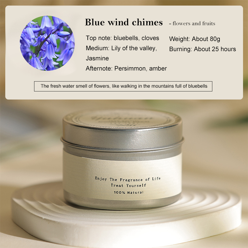 Boîte en fer argenté Aromathérapie/Carillons bleus-Cire 80g