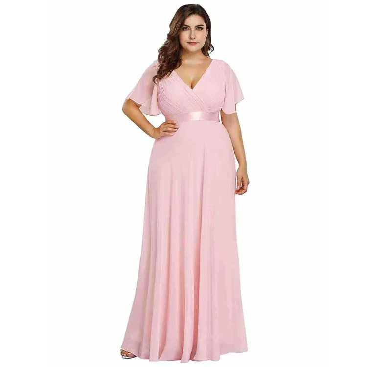 Vestido longo de madrinha de casamento, plus size, 4xl 5xl 6xl 7xl, manga curta, rosa, longo, vestido de dama de honra, plus size