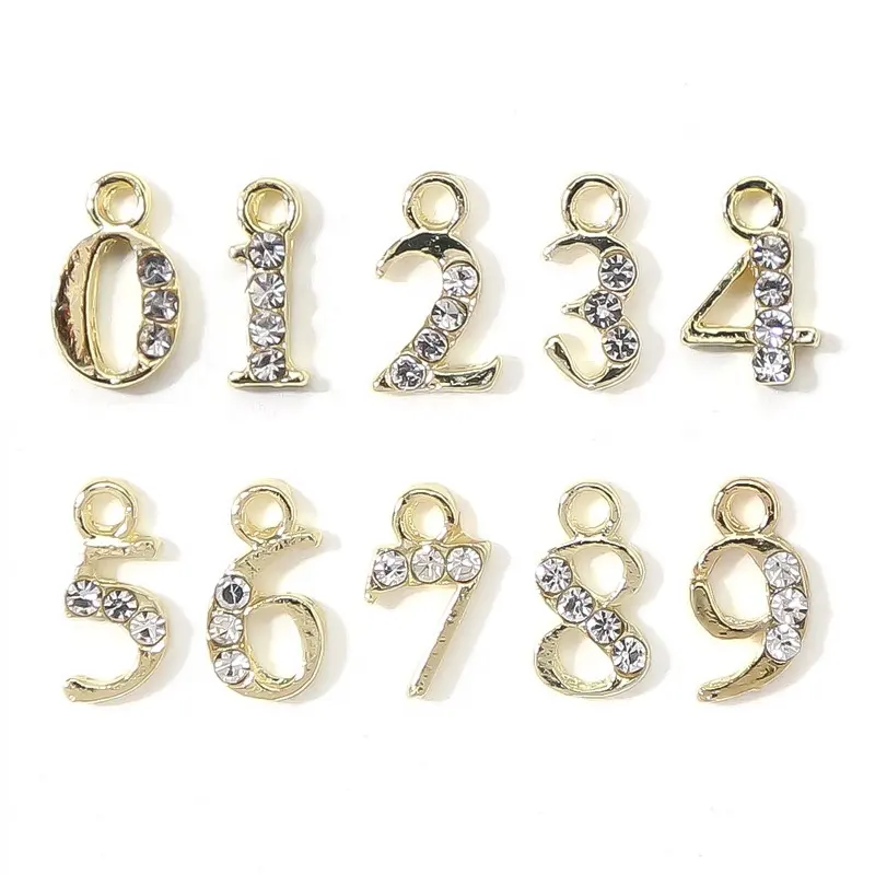 10 pezzi Bling numero e forma Charms 0-9 numeri strass Nail Letters Charms Nail Art AB strass ciondolanti 3D Nail Charms