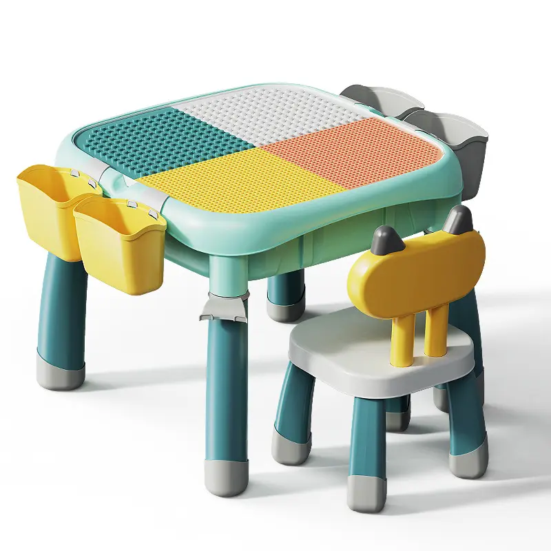 Mesa de construcción multifuncional para niños, juguete de ensamblaje compatible con juego de aprendizaje, escritura, bloque de trabajo, estudio, 1 mesa, 1 silla