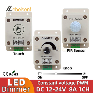 Interruptor de atenuación LED DC 12V 24V 8A, encendido/apagado para tira de luces de un solo Color, perilla de 1 canal, controlador táctil/Sensor de movimiento PIR - Product Image 5