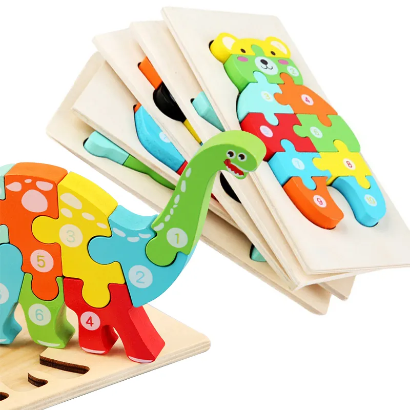 Casse-tête Montessori en bois 3d, jeu éducatif pour enfants de 4 ans, dessin animé, Animal, dinosaure, jouets