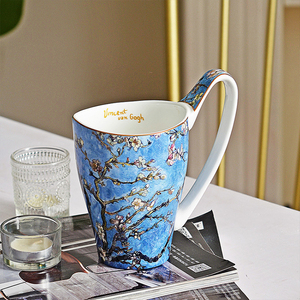 Coffee <strong>Cups</strong> Ceramic European Van Gogh's Famous Paintings <strong>Literary</strong> Bone China <strong>Cup</strong> Custom 550ml Large Capacity Mug Special Handle - Product Image 5