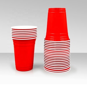 ขายส่งที่กําหนดเองแบรนด์โลโก้Reusable 16 Ozพลาสติกทิ้งถ้วยPP Custom Beerpongชุดเบียร์ปองปาร์ตี้ถ้วยถ้วยสีแดง