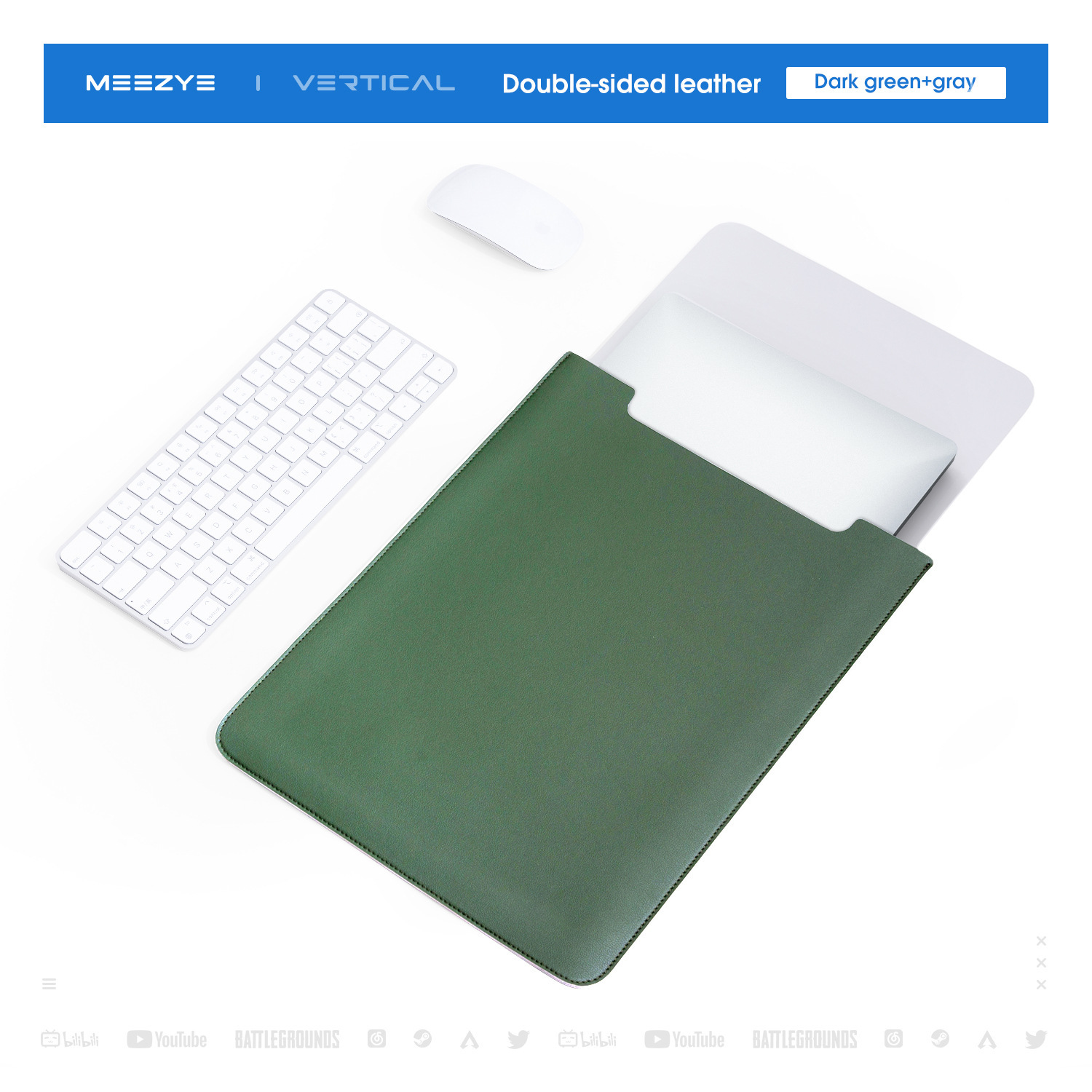 Double-sided leather dark green+gray