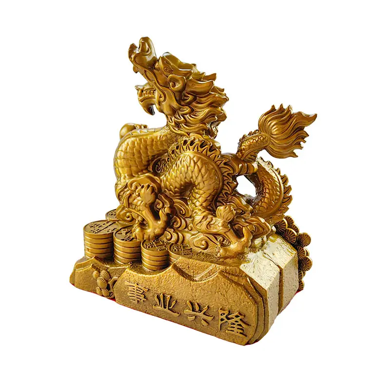Ornamen naga kuningan desain kustom pabrik Dekorasi patung seni logam kerajinan dekorasi rumah ornamen naga emas