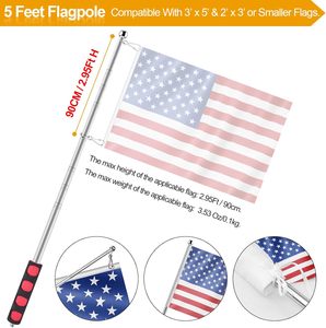 Mâts de drapeau de poche télescopiques de 5 pieds avec clips en acier inoxydable poteau de bannière télescopique guide touristique poteau de drapeau bâton de pointeur d'enseignement - Product Image 3