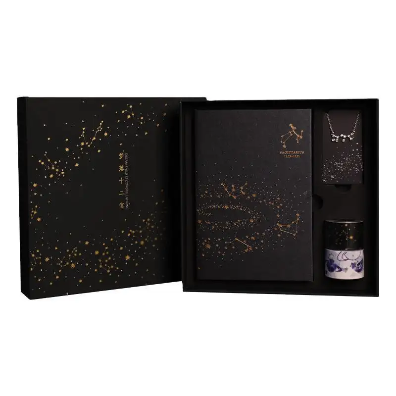Pu deri zodyak takımyıldızı ciltli hediye kutu seti kitap renkli sayfa günlüğü