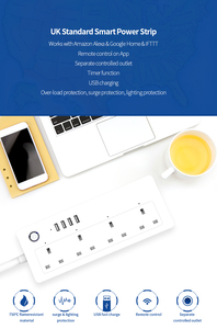 Alexa İngiltere standart Tuya Wifi akıllı güç şeridi 4 uzatma soket çıkışları 4 USB portları çalışır Alexa Google yardımcısı IP44 15A/16A