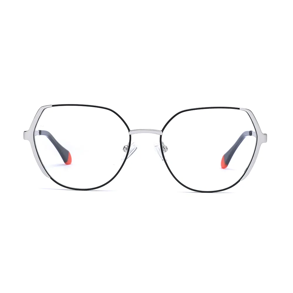 Women's Latest Design Geometric Cat Eye Optical Eyeglasses Frames Metal Black Anti Blue Light Computer Glasses