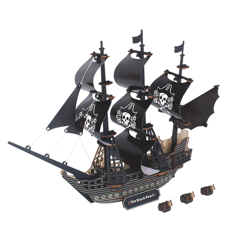 Xinchao — Puzzle en bois noir, jouet éducatif, bricolage de perles, navire de Pirate, jouet de bricolage,