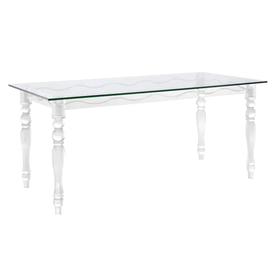 強化ガラストップ付きの透明なアクリルダイニングテーブルをノックダウン