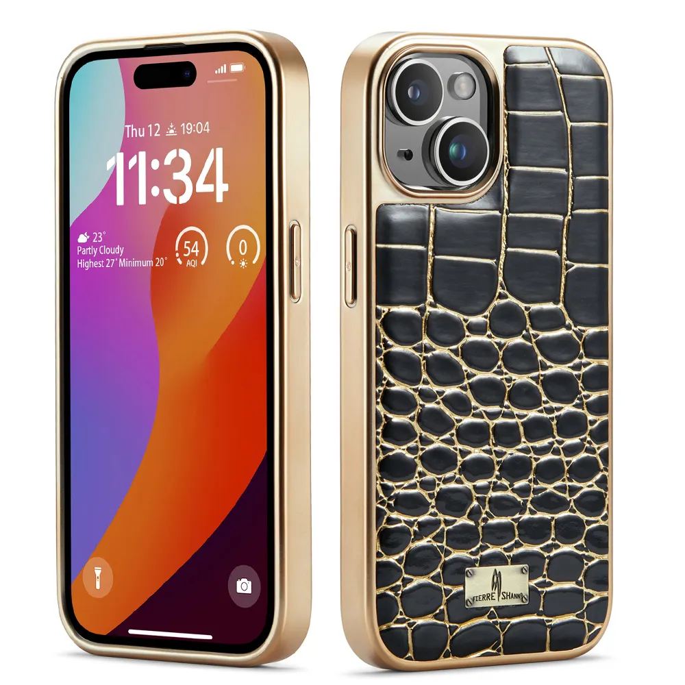 Nieuwe Pu Lederen Krokodillenpatroon Hoes Voor Iphone 15 Pro Max 15Plus Retro Luxe Mobiele Telefoon Case Accessoires