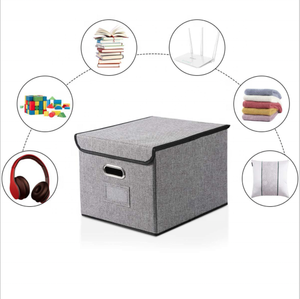 亚麻文件箱存储办公室箱可折叠文件存储整理器，带盖 - Product Image 4