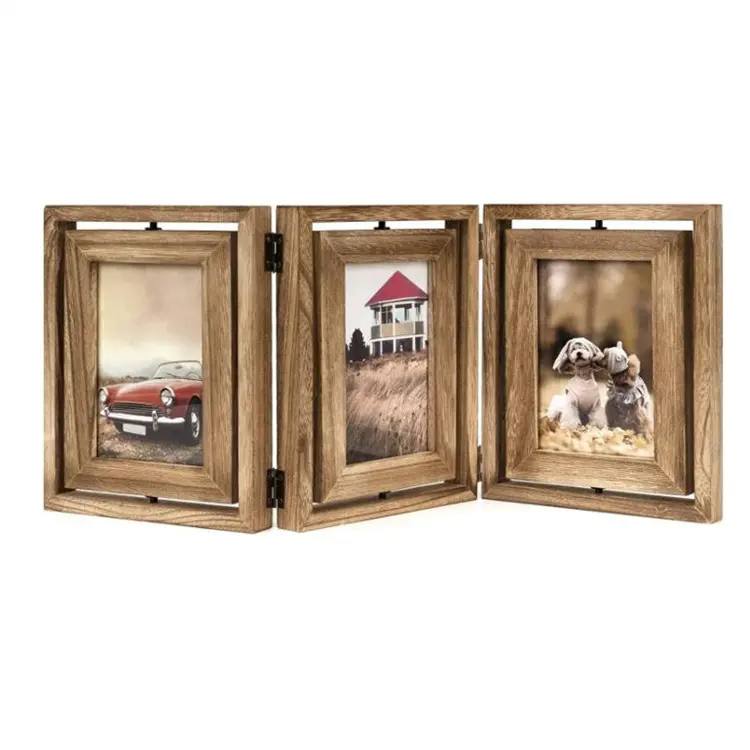 Cadre photo 4x6 bois massif 3 cadres photo triples pliants à charnière affichage double face cadre photo rotatif