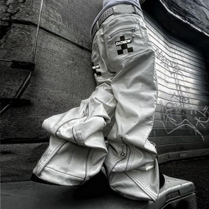 DIZNEW Ropa Diseñador personalizado Hombre Pantalones de cuero holgados Hip Hop Impermeable Pantalones de cuero blanco para hombres - Product Image 4