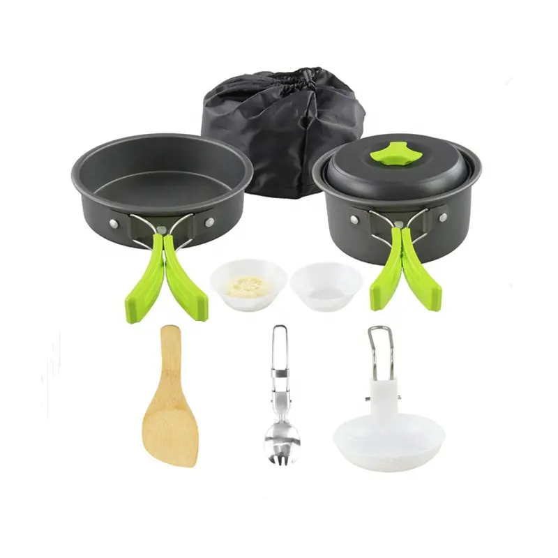 Amazon top vendedor de camping al aire libre de cocina kit de 1-2 Persona de olla de barbacoa portátil camping utensilios de cocina conjunto