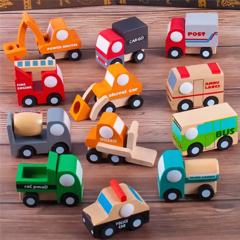 Ensemble de 12 pièces Mini voiture en bois modèle avion jouet Simple Style décoration couleur voiture en bois avion Mini jouet éducatif pour enfants