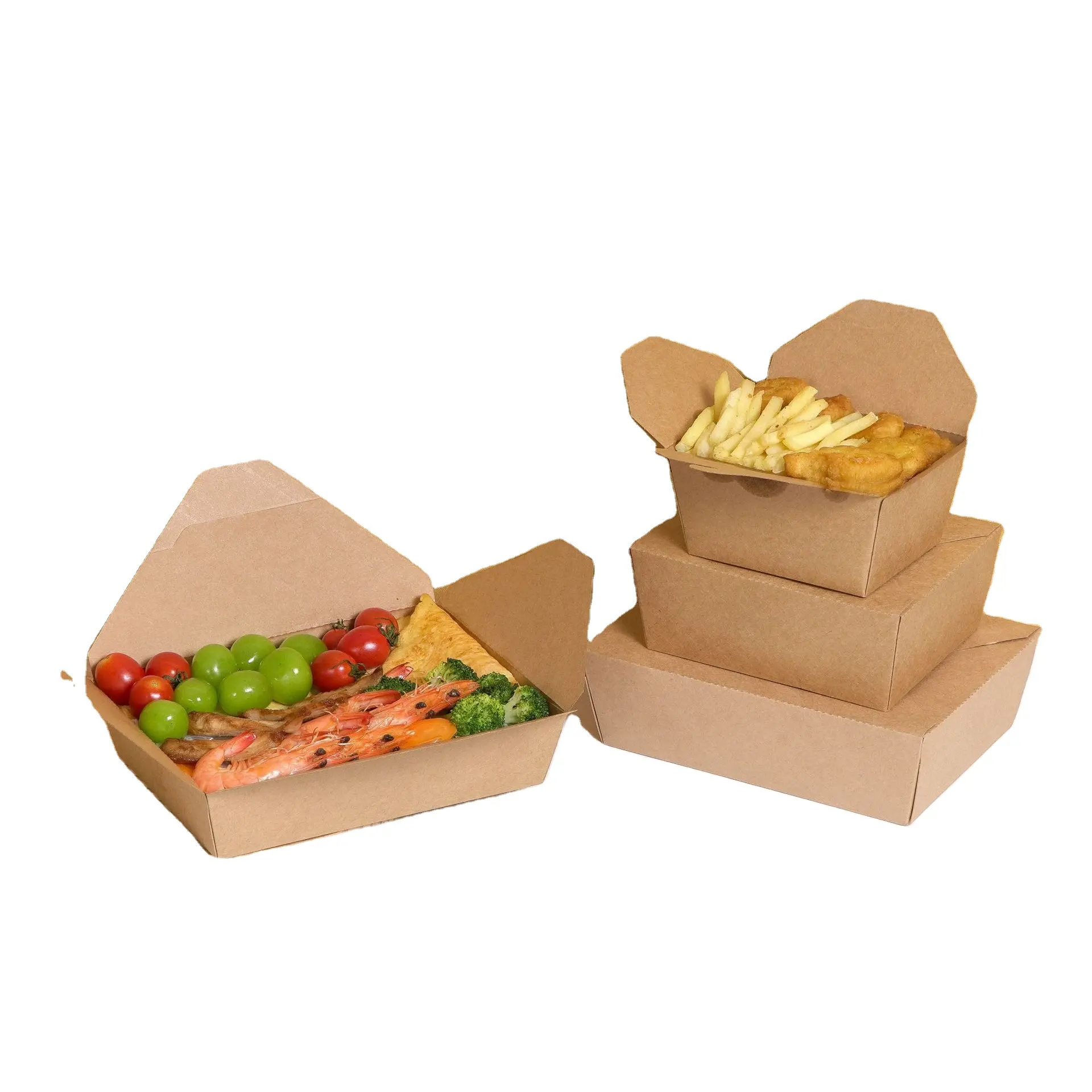 Custom Design Disposable Take Away Kraft Paper Box Biodegradable Fast Food French Fries Burger Packaging Boxes