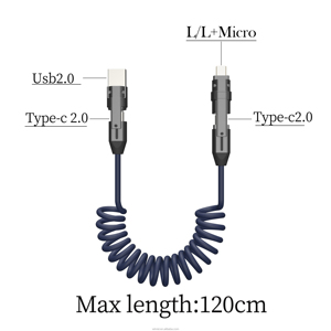 โลหะผสมสังกะสี 240w USB 3.0 3 ใน 1 Type-C ไมโครอะแดปเตอร์ All-in-One-Pro 4 In 1 สปริงสาย USB - Product Image 1