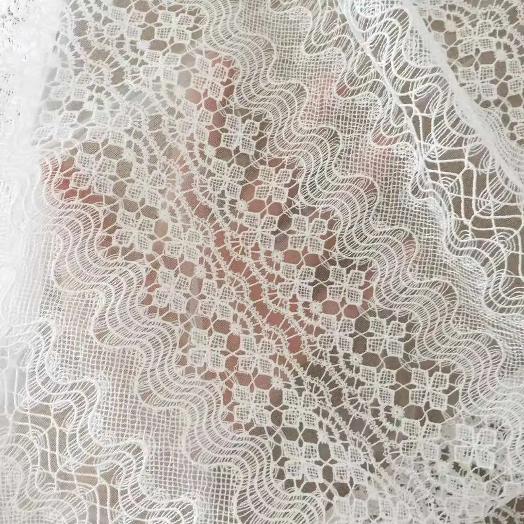 Tecido de renda bordado, estilo francês, branco, macio, flores, bordado, para vestido de casamento