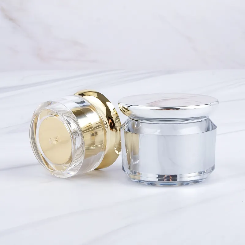 In Stock 20g 30g 50g Gold Silver Fancy Cosmetic Packaging Empty Acrylic Plastic Skincare Cream Jar