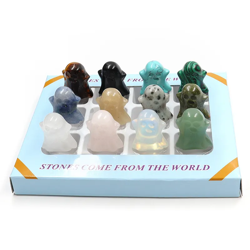 Cristal de quartz naturel de 1 pouce pierre gemme de guérison sculpture en cristal fantôme pour la décoration de la maison d'Halloween