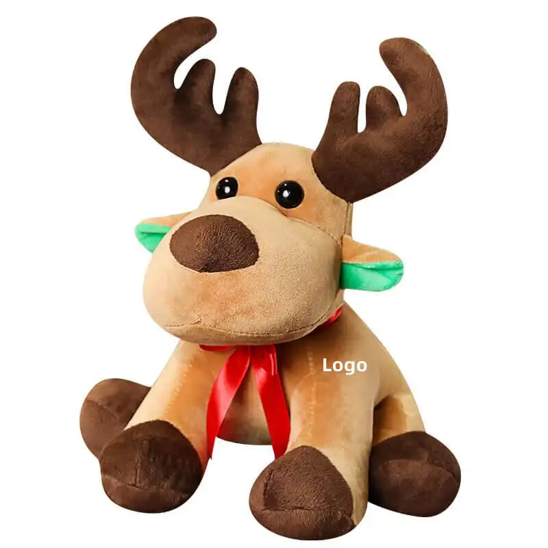 Custom Logo Gepersonaliseerde Kerst Anime Mascotte Cadeau Pop Zachte Knuffels Pluchen Speelgoed Elanden Herten Rendieren Elanden Knuffels