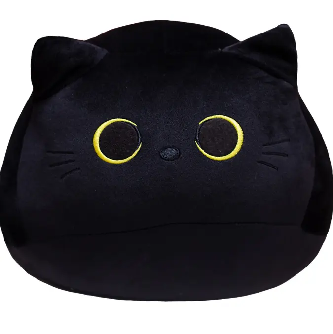 Cute Black Cat Plush Toy Round Ball Shaped Stuffed Soft Cat Pillow Almofada Kids Brinquedos