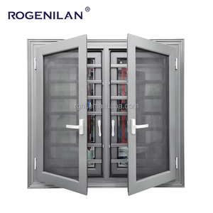 Rogenilan Ventana de pantalla de protección de seguridad integrada con marco de aluminio gris personalizado Ventanas abatibles de tormenta de doble acristalamiento - Product Image 2