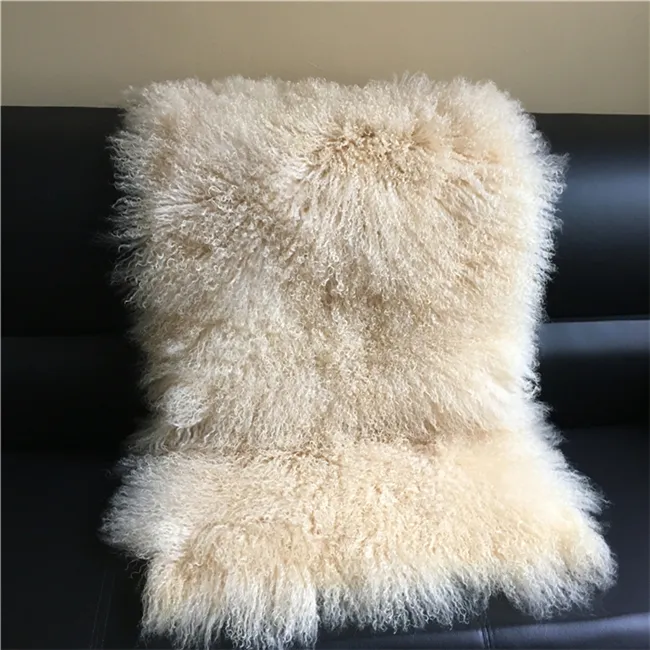 Mongolia Large Curly Lamb Mongolian Fur Cushion Case