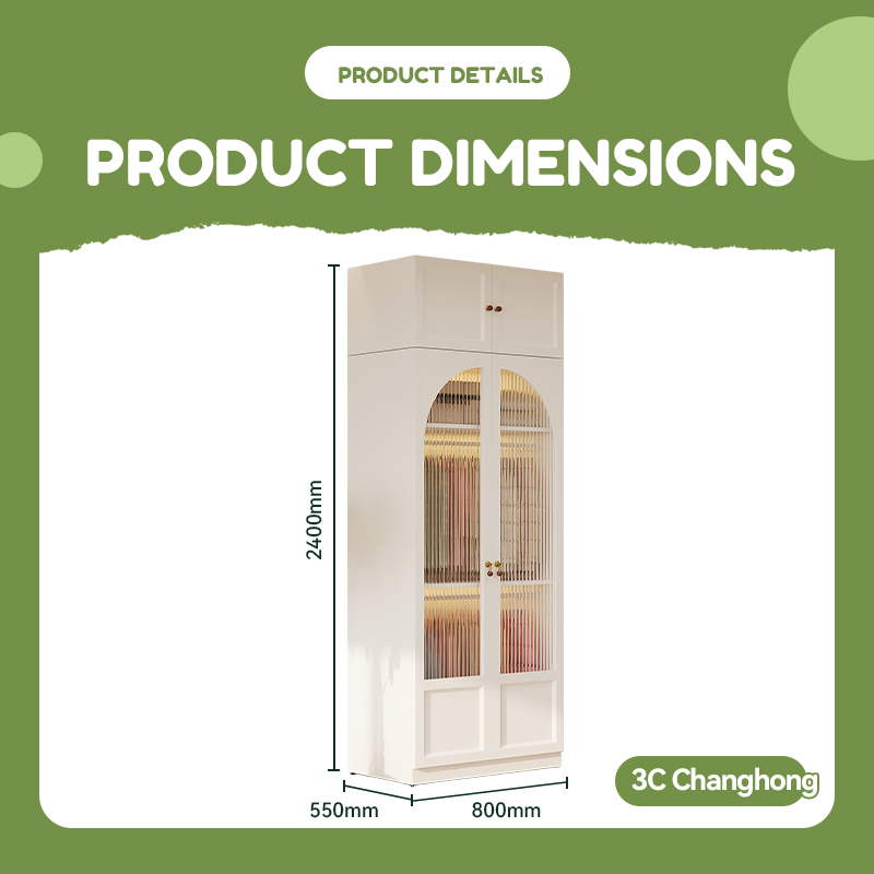 Model 5 White Changhong Double Door Wardrobe with Top Cabinet