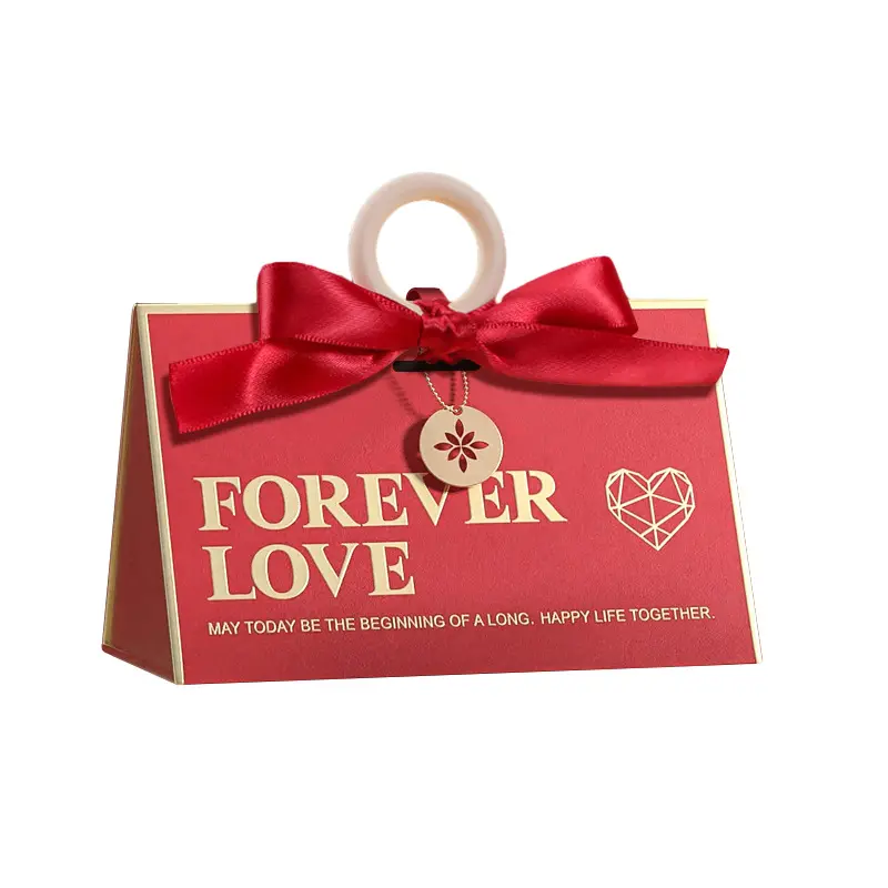 Ingrosso nuovo design rosso piccolo pacchetto di carta regalo per caramelle nuziali
