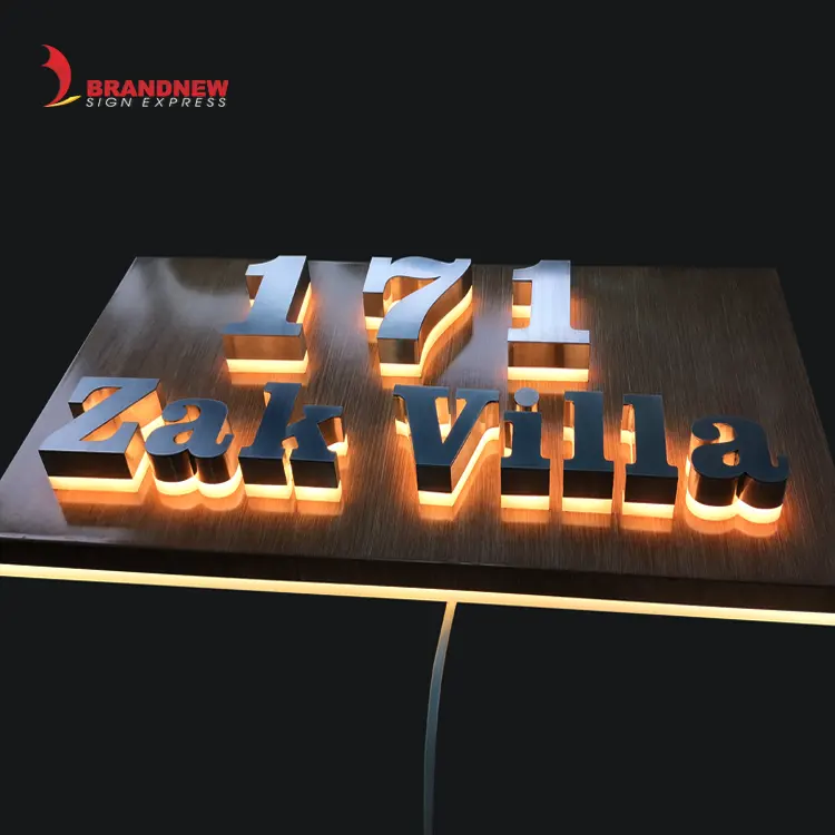 BRANDNEWSIGN Fabricant Personnalisé Led Rétro-Éclairé Lettres Extérieur 3d En Acier Inoxydable Lettre Enseigne Lettres Lumineuses Pour Enseignes D'affaires