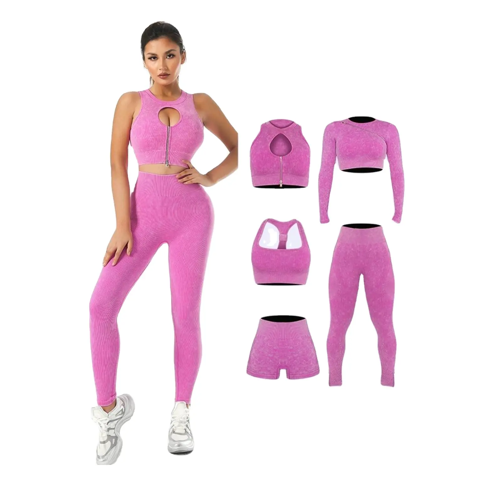 Plus Size Compressie Recyclebare Gym Fitness Sets Actieve Stretch Sportkleding Met Lange Mouwen Yoga Sets Sportbeha 'S Voor Vrouwen