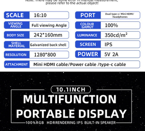Hot Sale Factory <strong>Raspberry</strong> <strong>Pi</strong> <strong>Monitor</strong> 10.1-inch 4B 5B Full Fit Touch TYPE-C HD-MI Portable Secondary Screen - Product Image 3