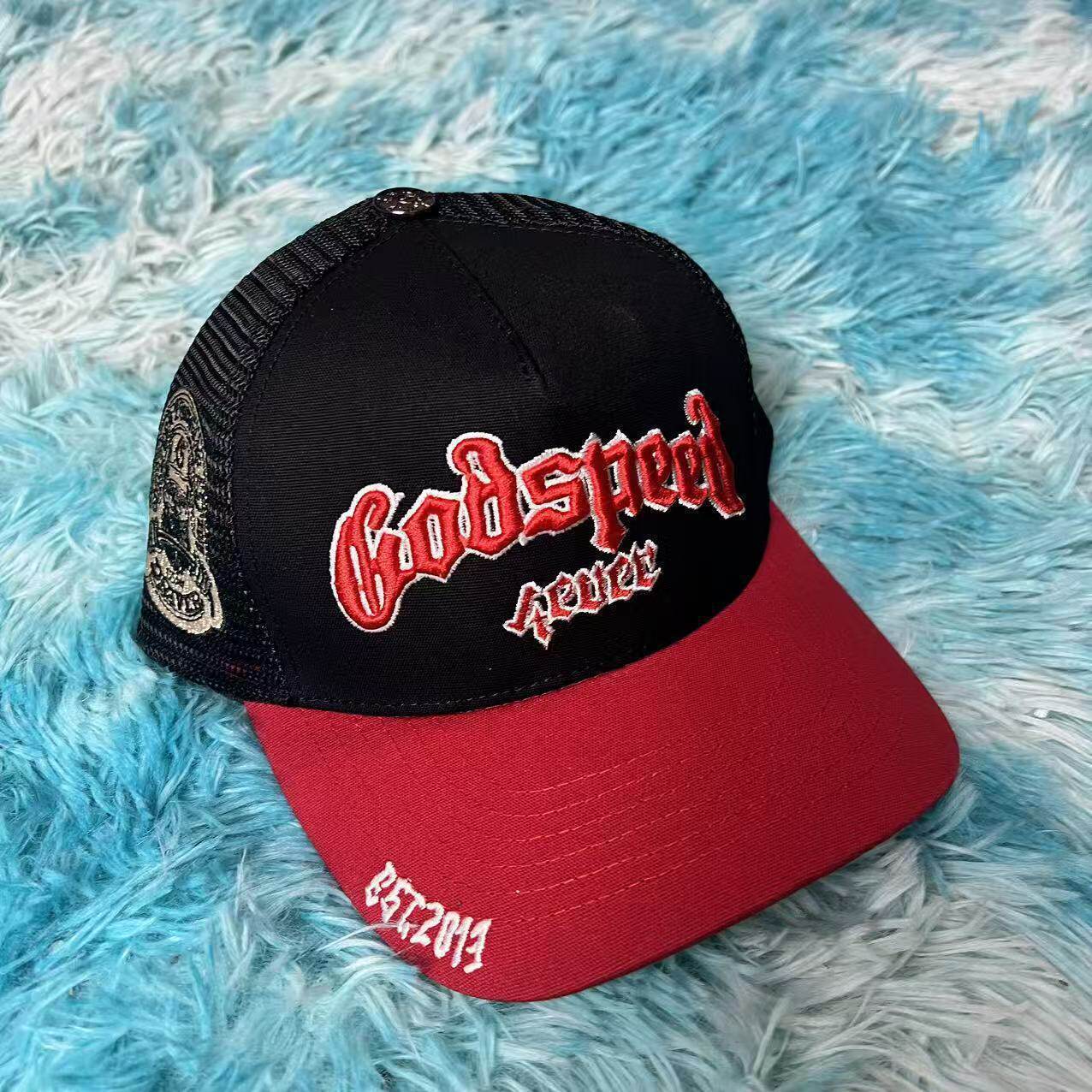 Black and red embroidery