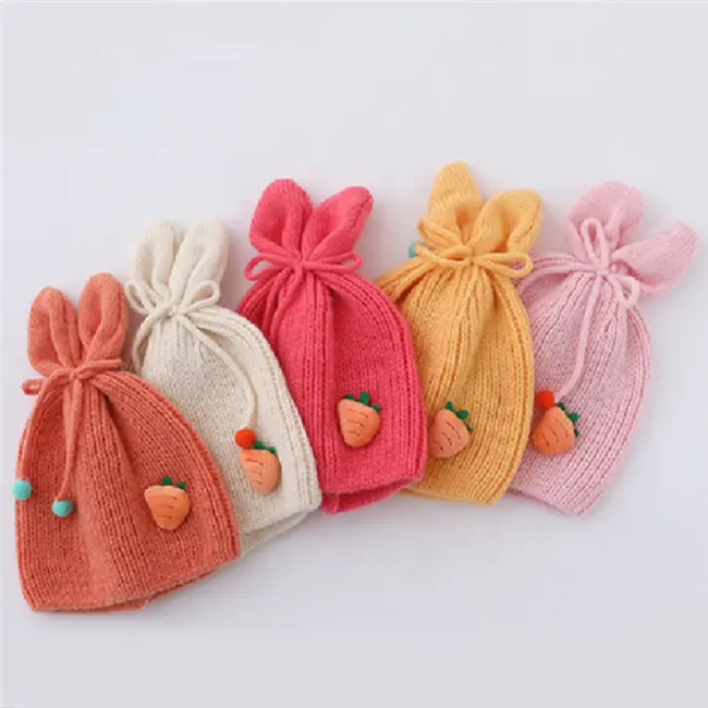 Gorro de lana con diseño de conejo y zanahoria para niños, gorros de punto para bebé, otoño e invierno, 2022