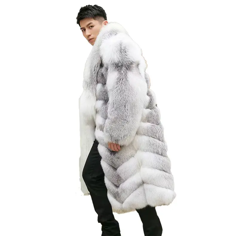 Fabrika fiyat çok boyutu desteği özelleştirilmiş özel uzun kollu moda kabarık kürk ceket kış gerçek tilki kürk ceket erkekler için