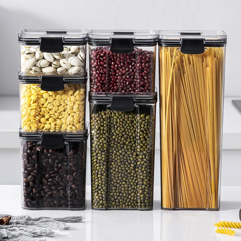 6 Cái BPA Free Cao Cấp Kín Stackable Container Thực Phẩm Nhựa Organizer Thực Phẩm Hộp Lưu Trữ Thùng Thùng Nắp Lưu Trữ Container Set