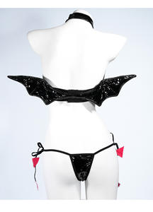 ชุดเซตชุดชั้นในหนังเทียมสีดำสำหรับผู้หญิงชุดคอสเพลย์ฮาโลวีนชุดรูปแบบผีชั่วร้ายบิกินี่ตาข่ายมีปีกคล้องคอ - Product Image 5
