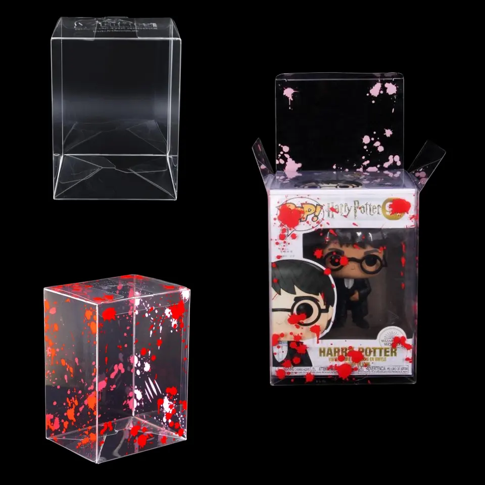 Caja de plástico con impresión sangrienta y logotipo personalizado de Taiqiu, caja de plástico de 4 pulgadas y 6 pulgadas, caja de exhibición protectora de juguete para mascotas plegable