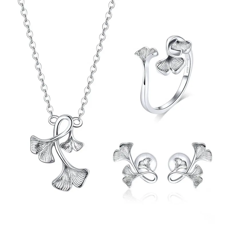 Nuovo Design orecchini in argento Sterling 925 con foglia di Ginkgo orecchini regolabili Set di gioielli per gioielli da sposa da donna
