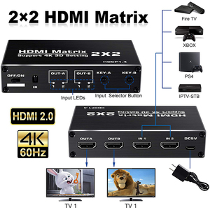 4K HDMI Matrix Switcher 2x2 Matrix HDMI Switch Splitter 2 in 2 out HDMI Switcher mit IR-Fernbedienung für PS4 PS3 PC TV Laptop