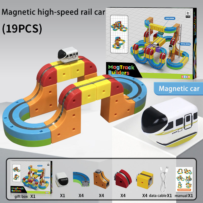 Pista de ensamblaje de bloques de construcción, set de 19 piezas + 1 coche.