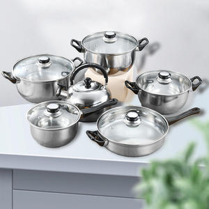 Nhà máy-ban đầu chất lượng cao thép không gỉ <span class=keywords><strong>Cookware</strong></span> Set với tay cầm bằng gỗ 12-mảnh đáy đôi Bếp gas tương thích - Product Image 5